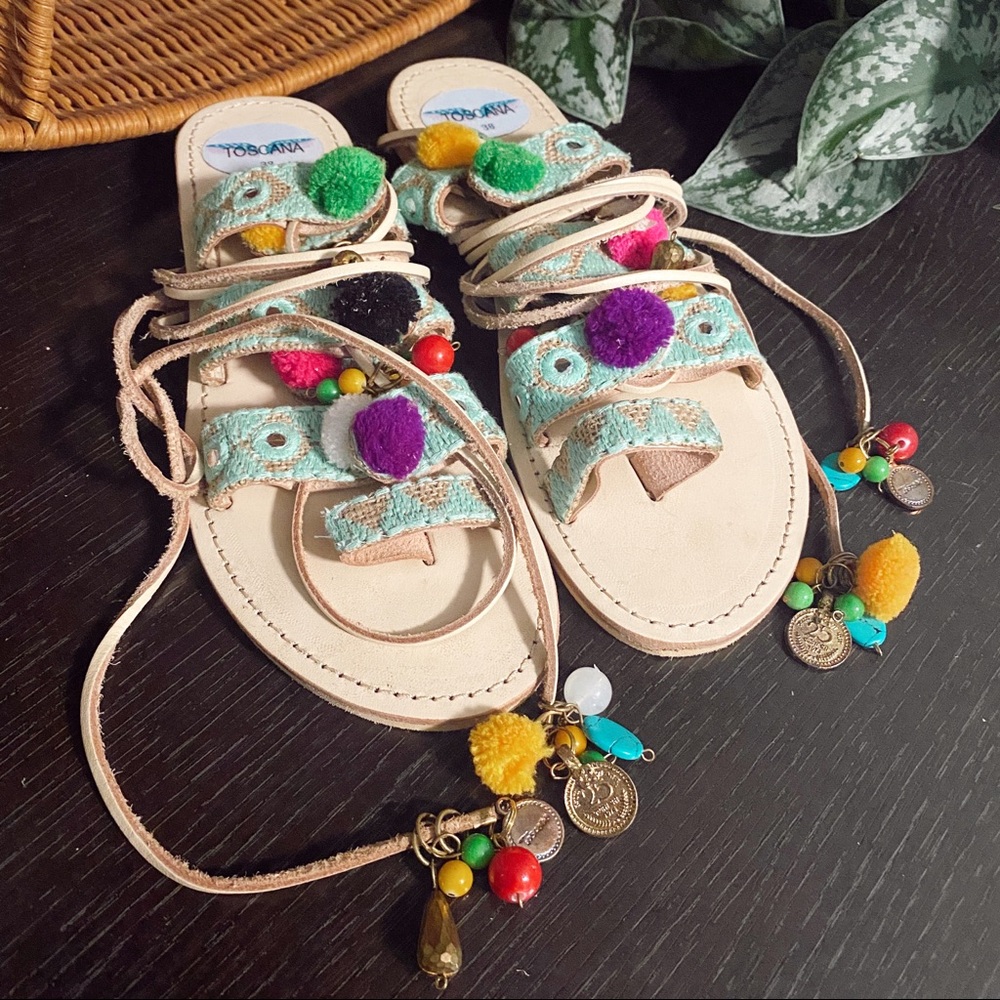 Italian Toscana Boho Lace Up Sandals, 7